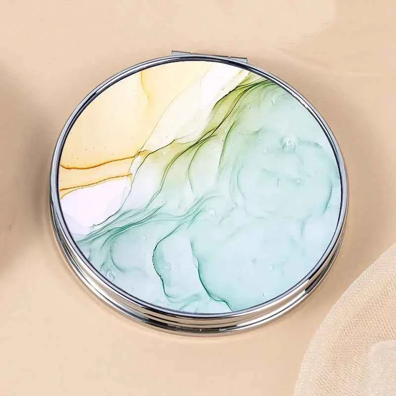 Stripe Pattern Vintage Hand Women Mini Compact Makeup Mirror Portable Green/Purple/Blue Bag Mirror