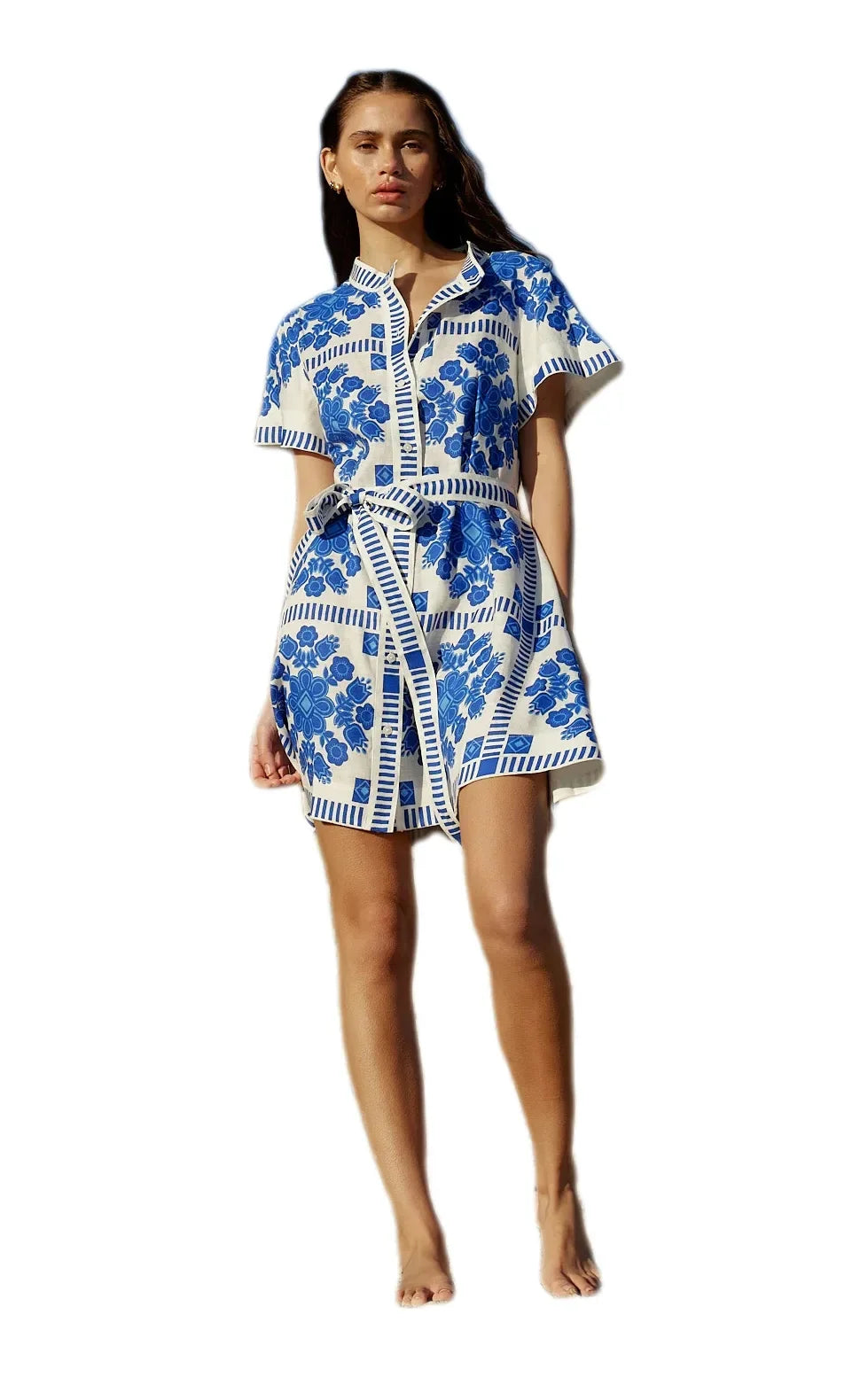 Fashionable Printed Belted Casual Women's Dress Summer Style Cross-Border Clothing Elegant Simple Design Maxi Length Gown