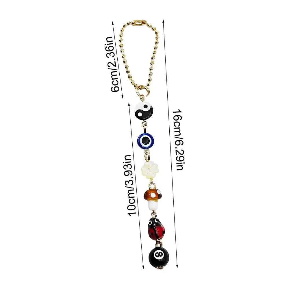 Devil's Eye Mushroom Clover Mirror Pendant Lucky Day Mirror Hanger Boho-Chic Car Accessory Demon Eye Charm  For Rear View