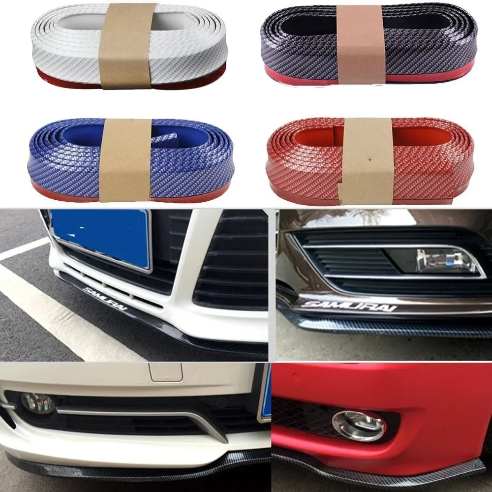 2.5M Car Front Bumper Lip Protector Carbon Fiber Rubber Splitter Chin Spoiler Side Skirt Rubber Anti Scratch Protector Body Kit