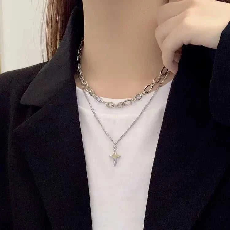 New Design Double Layer Link Chain Cross Star Necklace for Women Man Teens Trendy Punk Hip hop Stainless Steel Choker The jack market .AU The jack market .AU Jewellery & Chains $ 47 <none>