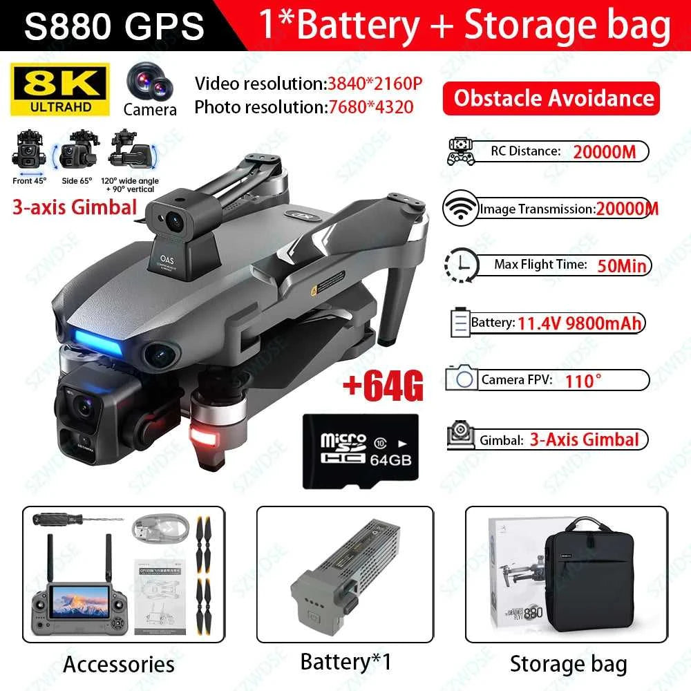 Load Bearing 800g S880 GPS Drone With 8K HD Camera 3-axis Gimbal Brushless Laser Obstacle Avoidance With Airdrop FPV RC Dron The jack market .AU The jack market .AU Drones $ 388 14:691#LG-NO OAS-64G