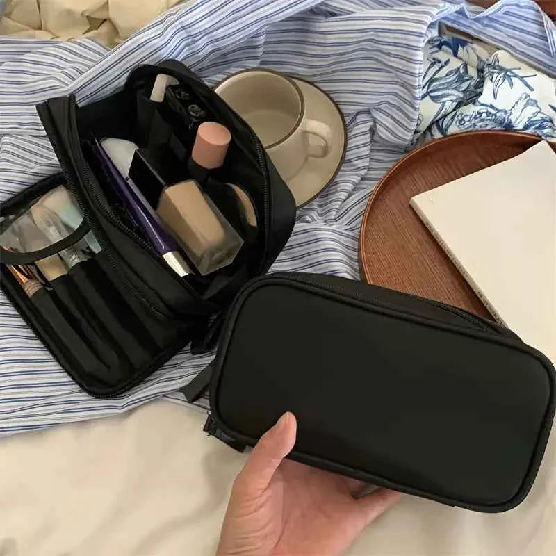 Large Capacity Makeup Brushes Storage Bag Double-Zipper Comestic Tools Organizer Wide-open Vertical Free-Standing Brush Holder