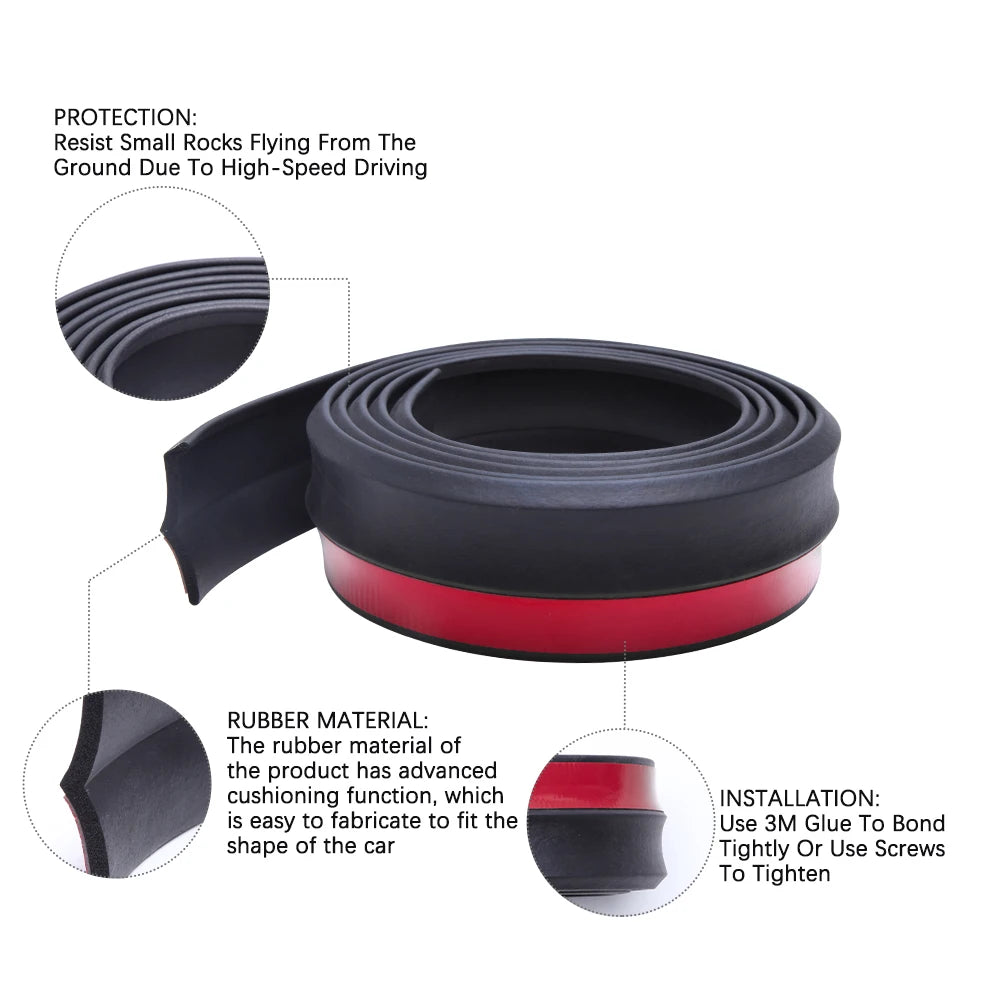 2.5m Car Bumper Protector Rubber Auto Car Front Bumper Guards Lip Mouldings Splitter Chin Body Auto Bumper Strip