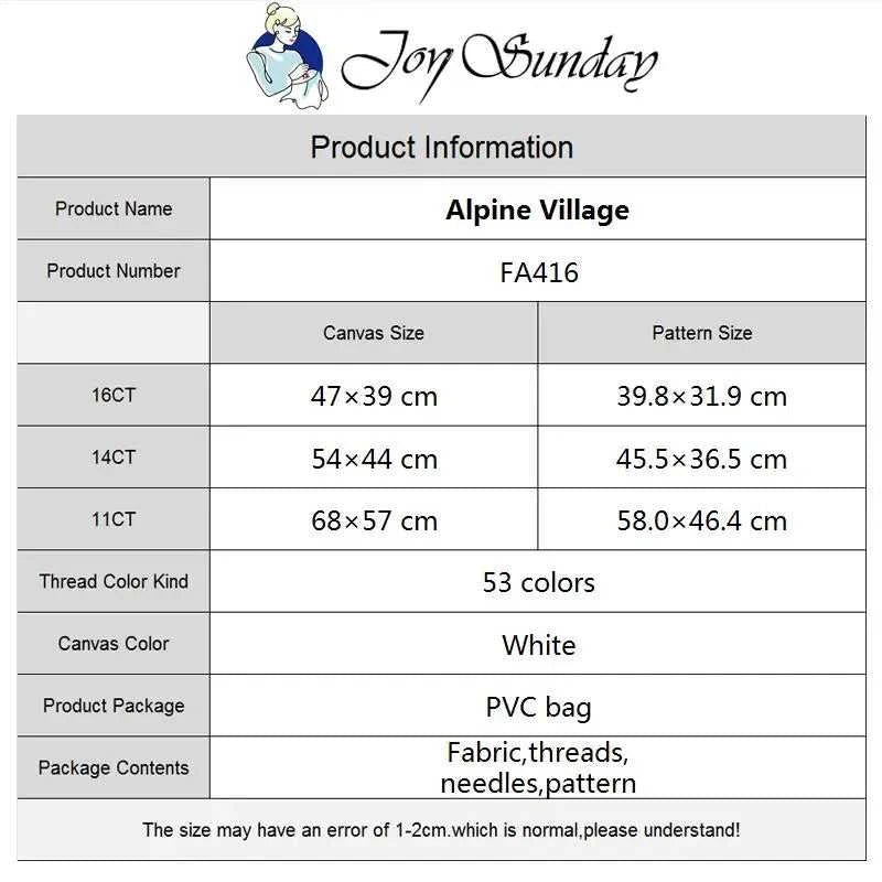 Joy Sunday Alpine Village Landscape Cross Stitch DIY Embroidery Complete Kit 16CT 14CT 11CT Handicraft Hobby Sewing Needlework The jack market .AU The jack market .AU Home $ 53 200001674:200013173#11CT White Cloth