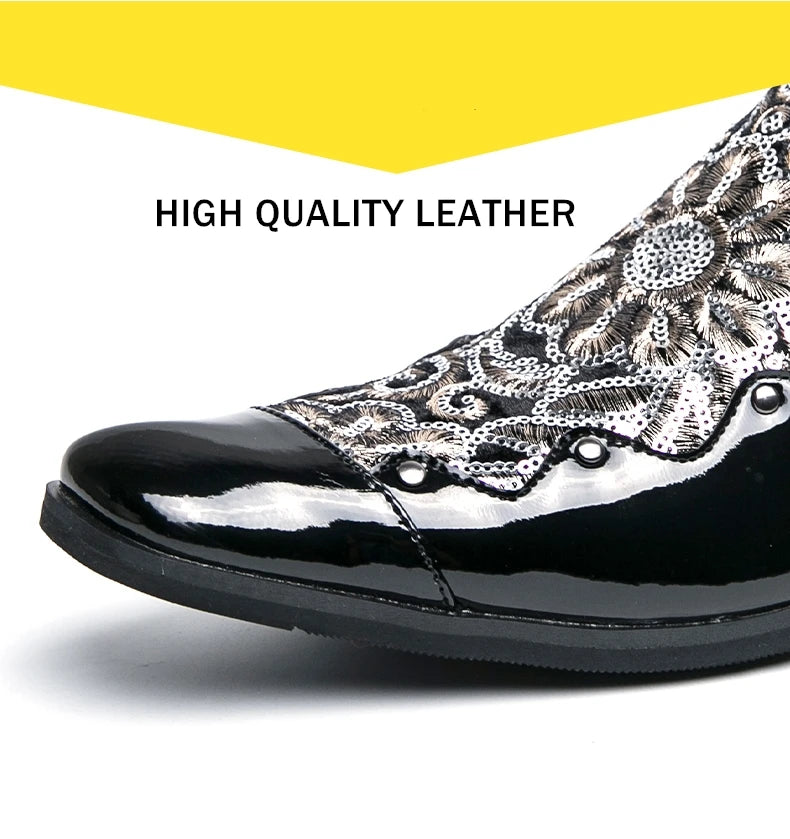 Man Embroidery Loafers Luxury Wedding Party Patent Leather Shoes for Men Designer Comfortable Breathable Formal Dress Plus Size