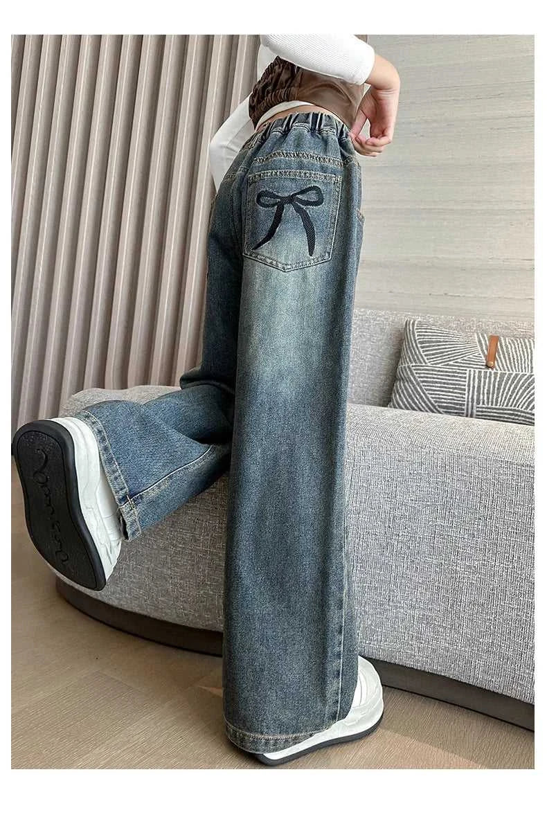 Girl Pocket Bow Embroidery Jeans New Teenage Children Wide Leg Denim Pants for Kids Loose Trousers Spring Autumn 4 -14 Years The jack market .AU The jack market .AU Mum & Kids: Essential Products for Every Family $ 48 14:193#model 2;200000463:200004188#130CM