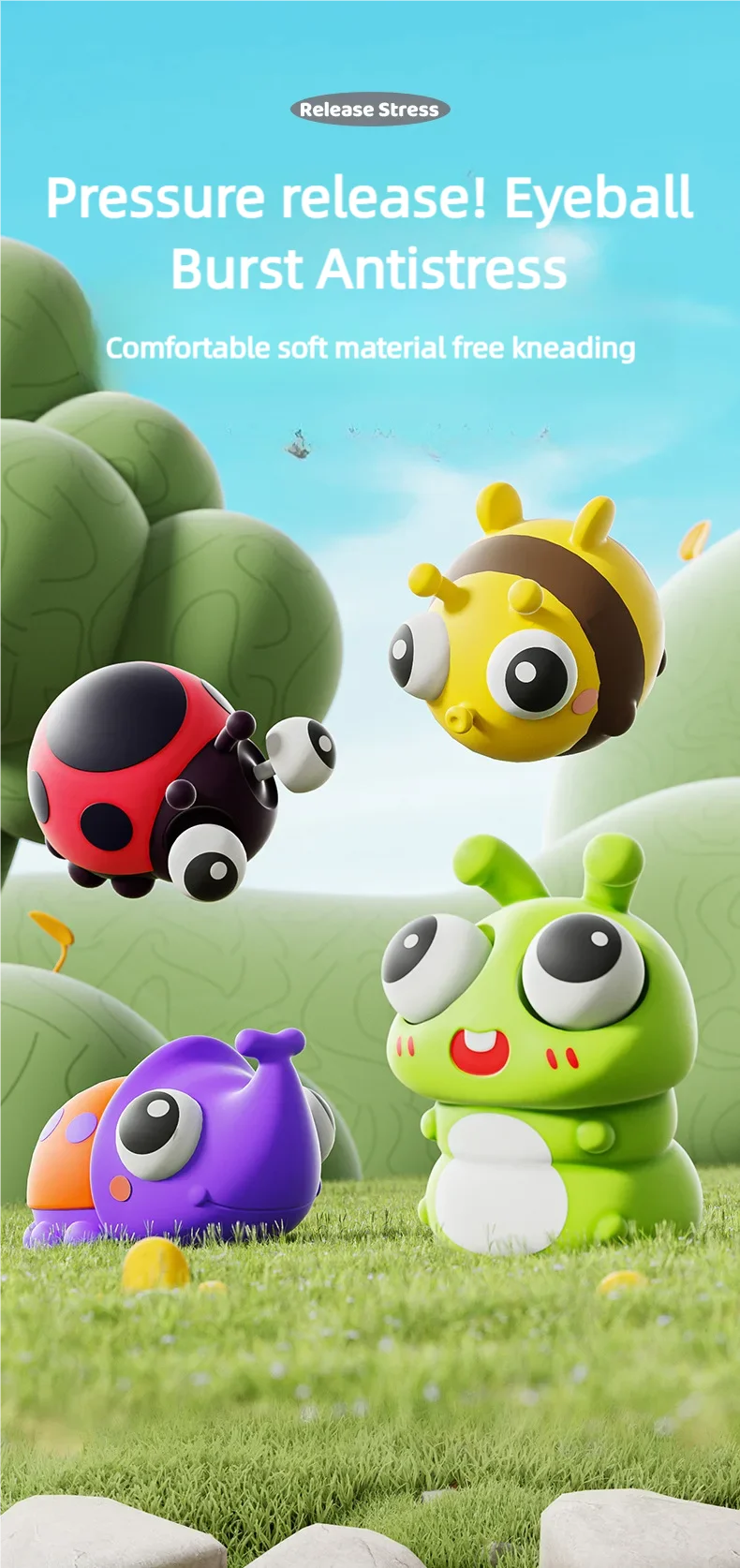 Pop Eye Cartoon Insect Animal Squishy Squeeze Novelty Toy Squishy Fidgeting Fun Antistress Adult Sensory Toys Kids Toys Gifts