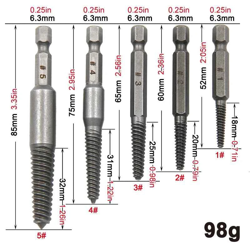 HexaFix Broken Screw Extractor Set - 5PC Hexagonal Handle Tool for Effortless Thread Removal
