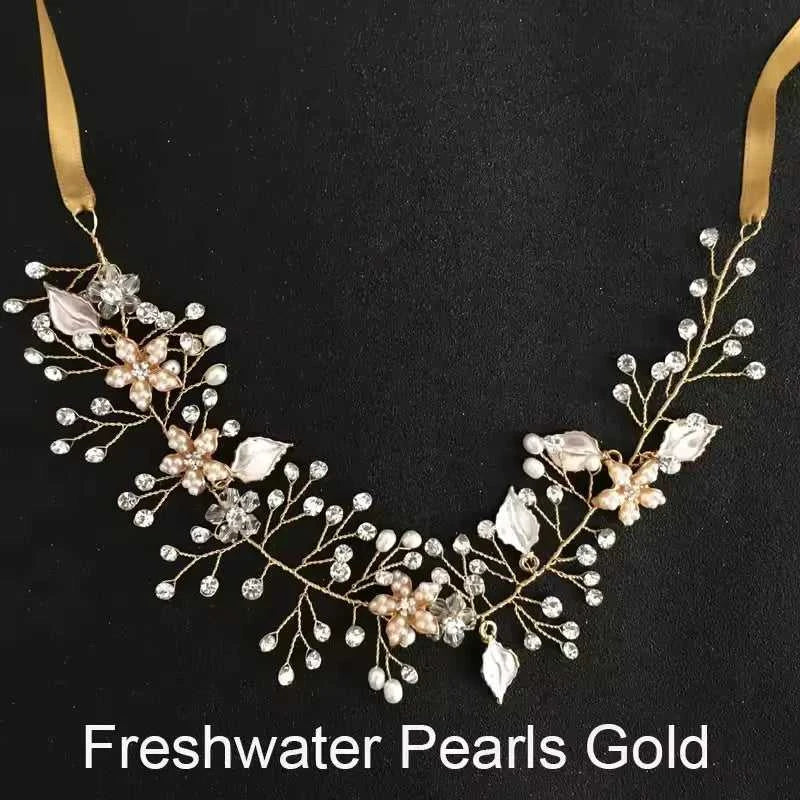 SLBRIDAL Handmade Wired Crystal Rhinestone Freshwater Pearls Flower Wedding Hair Vine Headband Bridal Headpiece Hair accessories The jack market .AU The jack market .AU Jewellery & Chains $ 58 14:10#Simulated Gold
