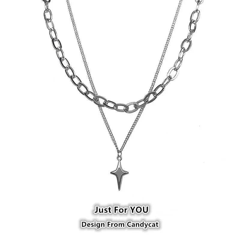 New Design Double Layer Link Chain Cross Star Necklace for Women Man Teens Trendy Punk Hip hop Stainless Steel Choker The jack market .AU The jack market .AU Jewellery & Chains $ 47 <none>
