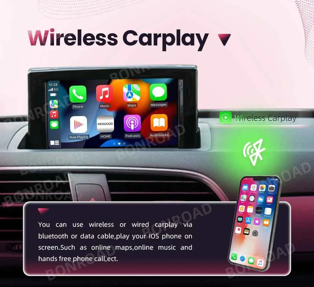 BONROAD Wireless CarPlay Android Auto Interface Adapter for Audi A1 Q3 2013-2018 RMC HNR with AirPlay Mirror Link