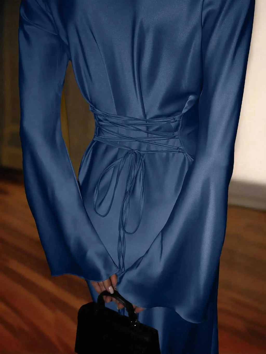 Women's Satin Maxi Dress – Corset Waist Tie, O-Neck & Flared Sleeves | Bohemian Evening Dress The jack market .AU The jack market .AU Woman Fashion Dress $ 70 14:1052;5:4182