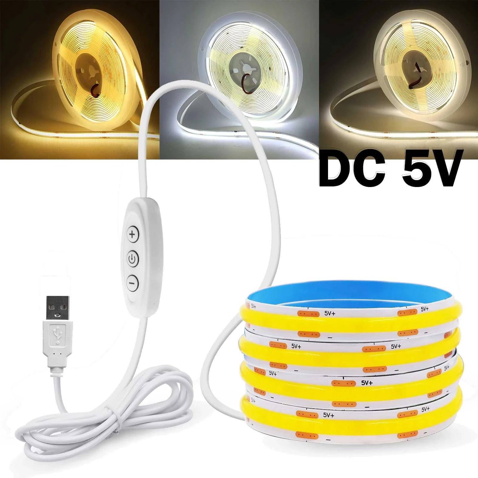 5V USB COB LED Strip Light with 3Key Dimmer 320LEDs/m Flexible Tape Natural Warm White for Room TV Mirror Backlight Cabinet Lamp The jack market .AU The jack market .AU Home $ 50 136:173#Warm White;380:201451169#0.5m
