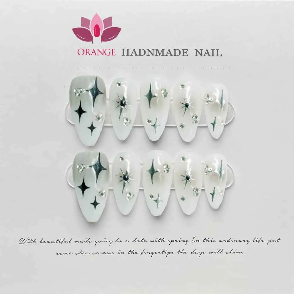 Handmade Goth Nails Press On Reusable Black Fake Nails Designed Full Cover Artificial Manicuree Wearable Orange Nail Store
