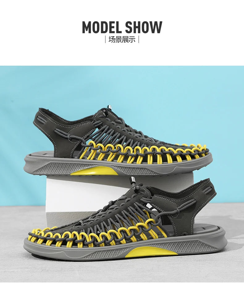 2023 Summer Men's  Sandals Lace Up Hand Woven Sandals Thick Soled Soft Non Slip Casual Shoes High Quality Couple Beach Shoes