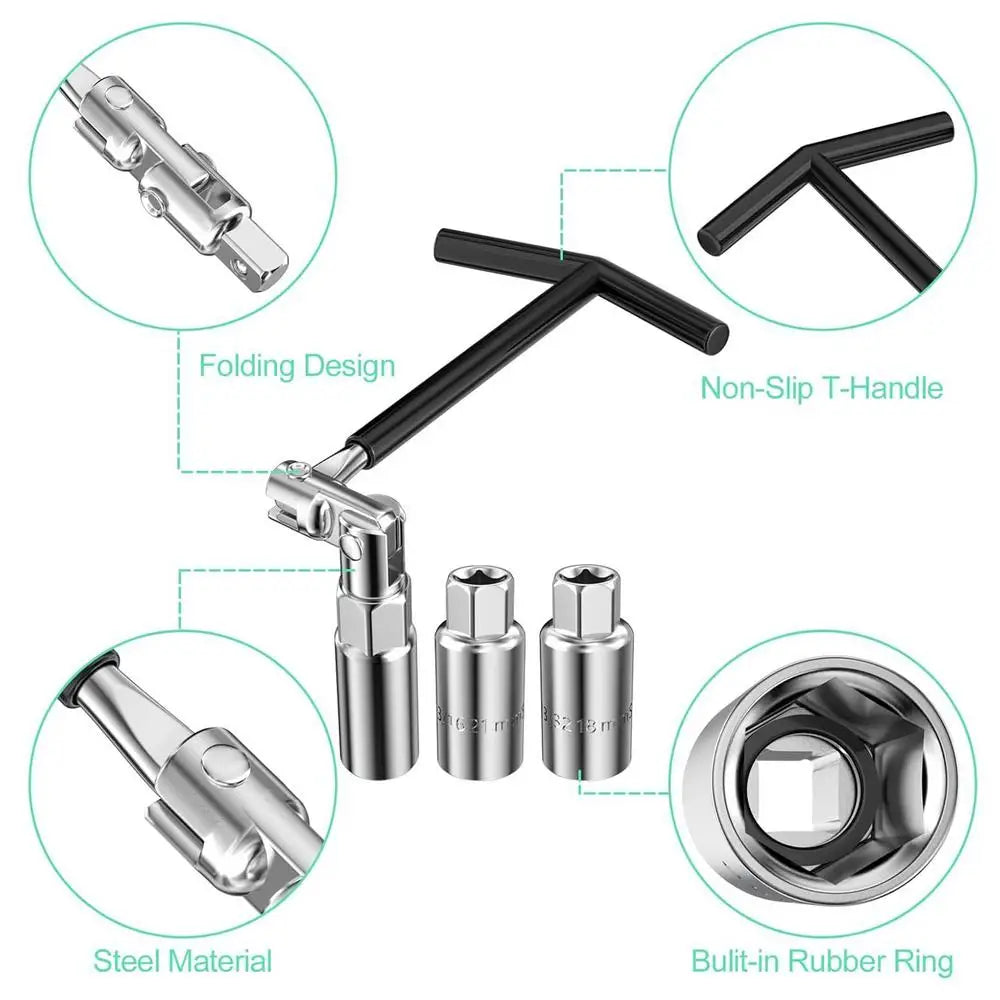 Spark Plug Sleeve T-shape 16/18/21mm  Auto Motorcycle Spark Plug Removal Tools 4PCS Auto Repair Tool Set  Removal Tool