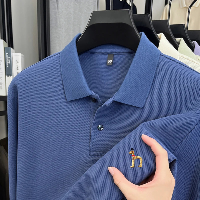100Cotton Luxury Brand Men's Polo Shirt Exquisite Dog Embroid Long Sleeve Fashion Quality Lapel T-Shirt Business Casual Menswear