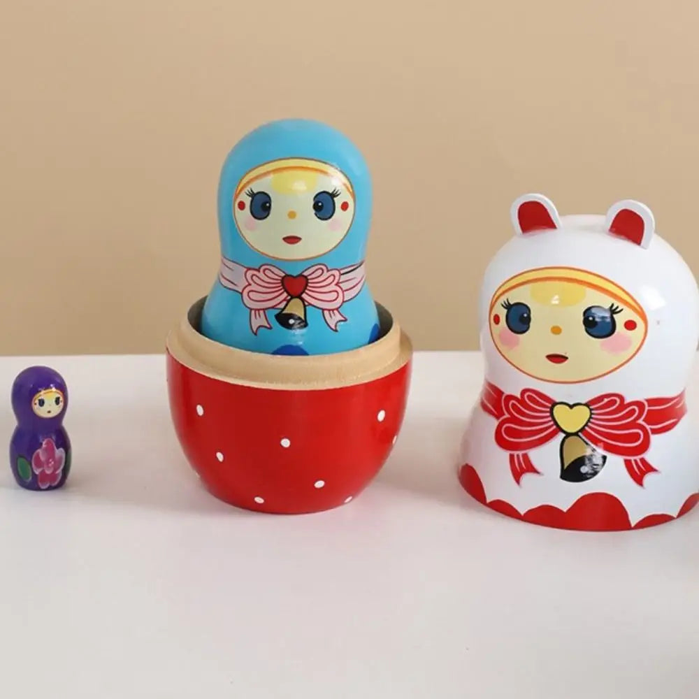 Rabbit 5Pcs/Set Animal Matryoshka Doll Wood Smooth Wooden Stacking Dolls Line Dog Panda Girls Russian Doll Christmas