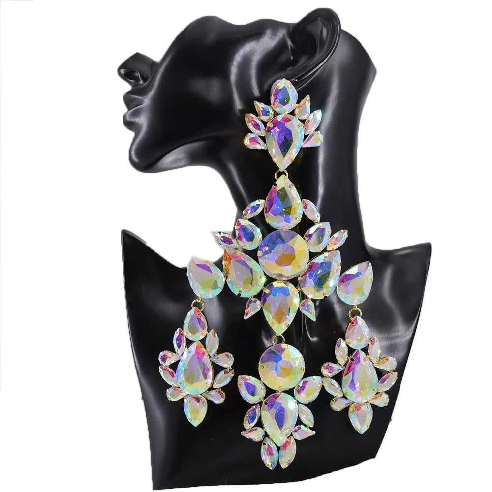 CUIER 22cm Huge Size Drop Pendant Earrings Clip on Drag Queen Jewelry Crystal AB TV show Accessories Men's Earrings Fashion The jack market .AU The jack market .AU Jewellery & Chains $ 122 200001034:200003699#AB silver