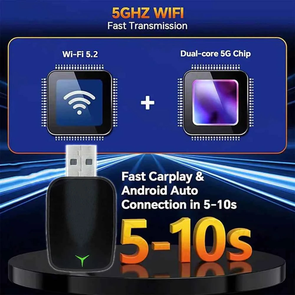 Carplay Android Wireless 2-In-1 Adapter Car Gadget Smart Magic Box Plug and Play 5Ghz Wifi Plug and Play Seconds Link