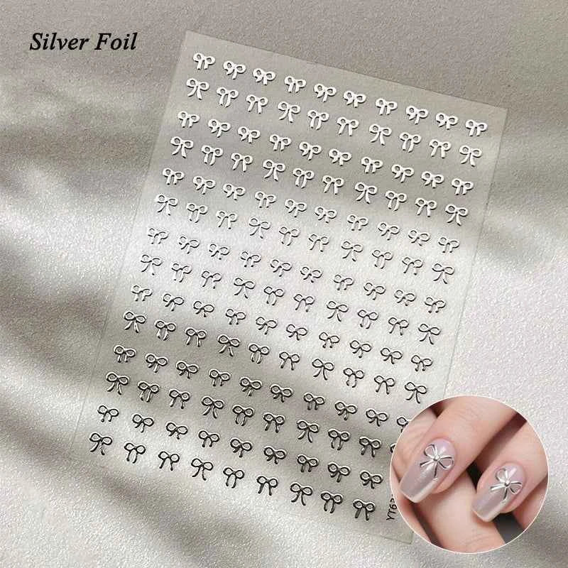 Brand Name Bowknot Nail Art Stickers - Vintage Self-Adhesive Decals in White, Pink & Black for Cute Manicures
