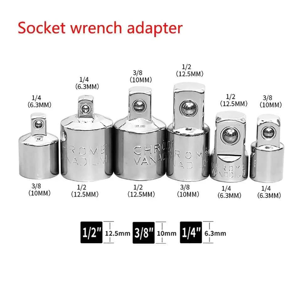 1/4" 3/8" 1/2" Ratchet Wrench Socket Converter Sleeve Head Chrome Vanadium Sleeve Drive Converter Transform Joint Hand Tools