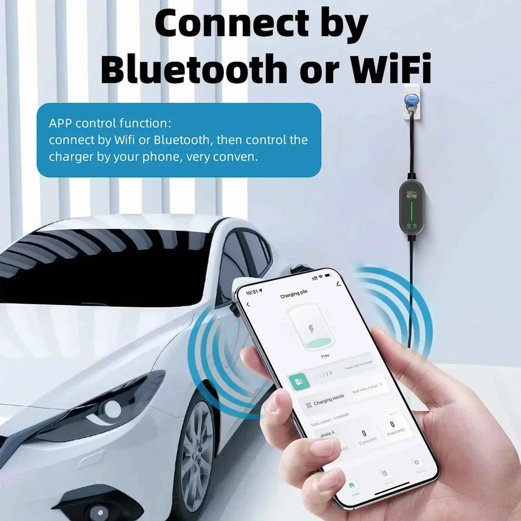 Puppyfc 7KW 32A Smart WiFi Portable EV Charger Type1/Type2 Home Electric Vehicle Charging Station with CEE Plug