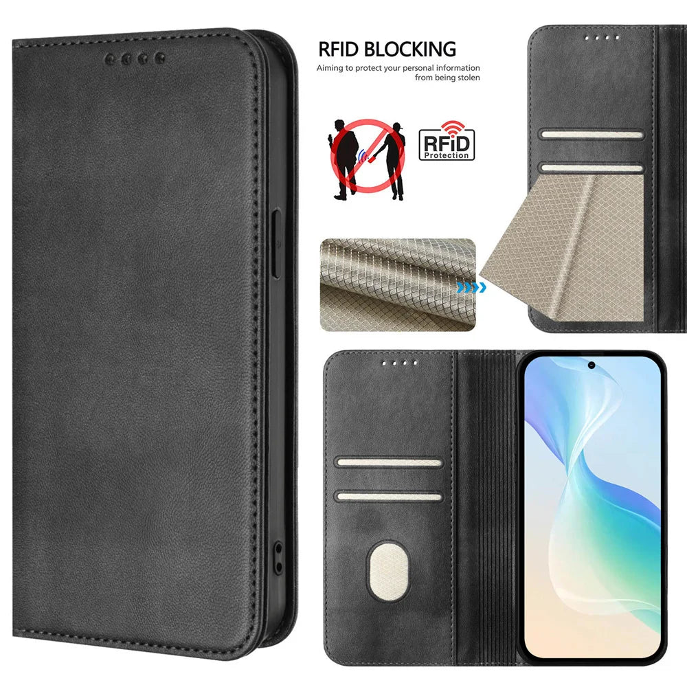 Luxury Leather Wallet Flip Case for Xiaomi Redmi 15/15C & Poco C85 - Magnetic Back Cover
