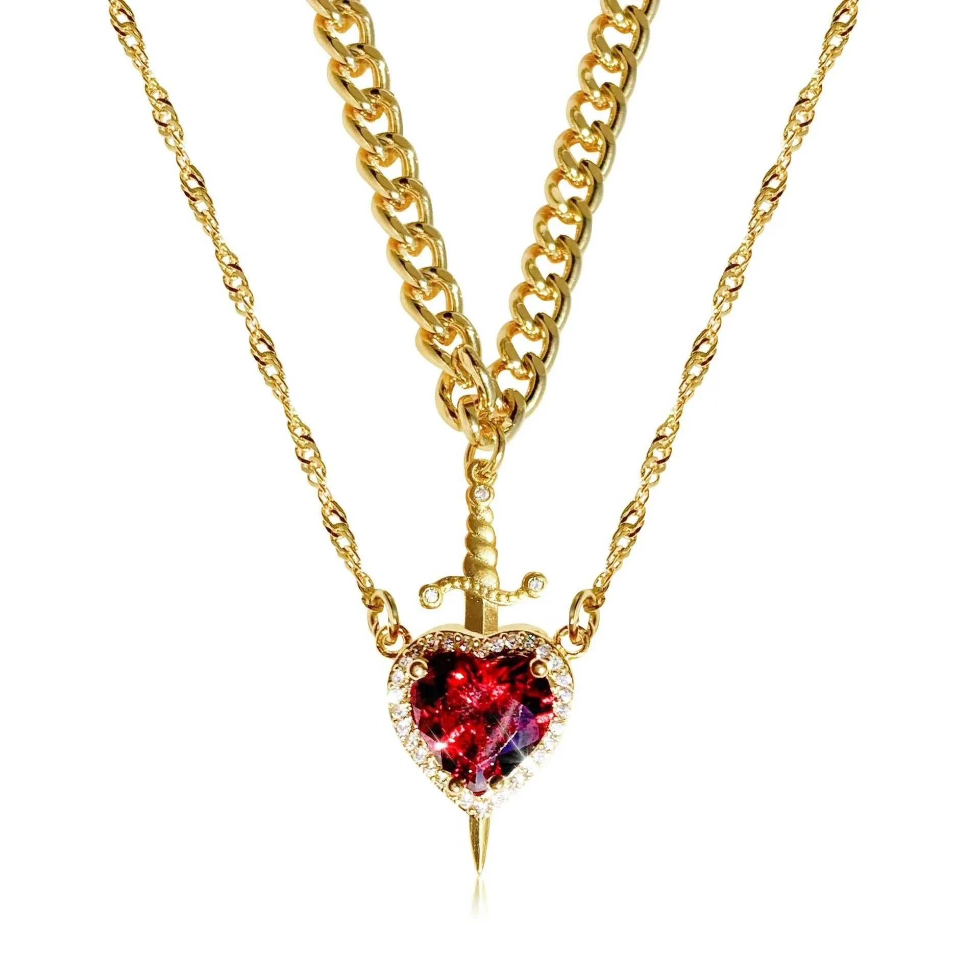 Matching Heart Sword Couple Necklace Set 2 Pcs Assembled Zircon Pendant Silver Gold Plated Chain Romantic Gift for Couples The jack market .AU The jack market .AU Jewellery & Chains $ 47 200001034:7883453201#White Set