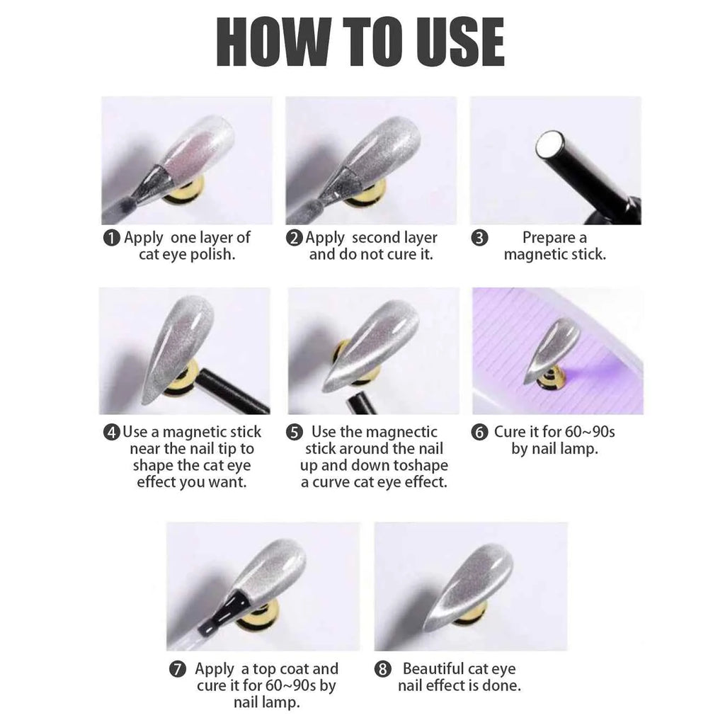 10ML 1-8pcs 2026 New Style Clear Universal White Glass Beads Cat Eye Magnet Gel Nail Polish Suitable For Toe Nails White Nails