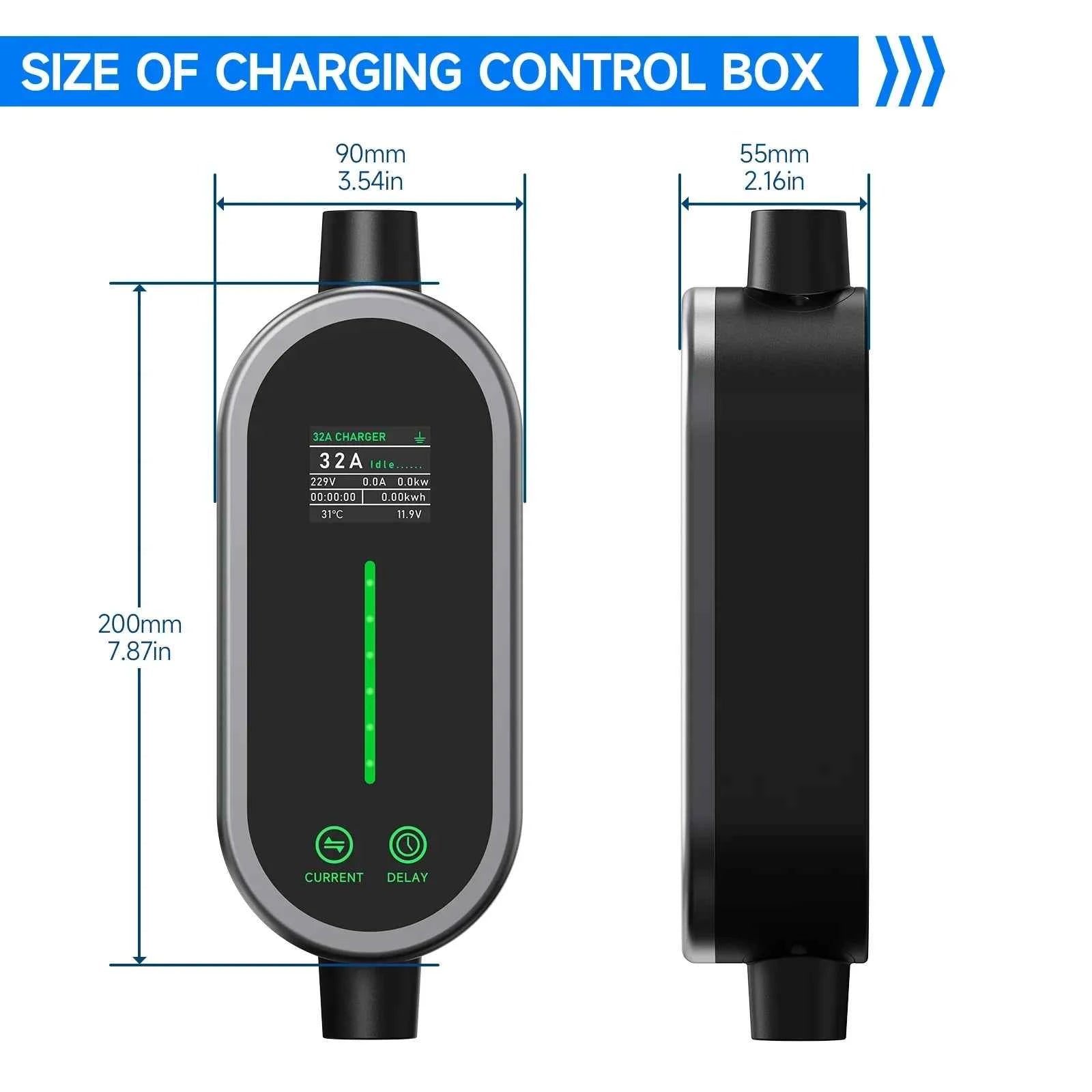 Puppyfc 7KW 32A Smart WiFi Portable EV Charger Type1/Type2 Home Electric Vehicle Charging Station with CEE Plug