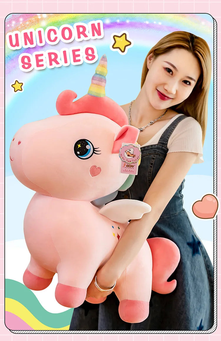 Cute Pink Unicorn with Wings Plush Toy Doll Soft Stuffed Kawaii Animals Princess Cartoon Pillow Cushion Birthday Gift for Girl