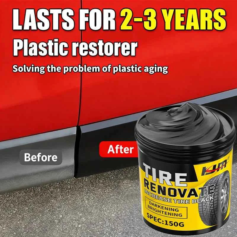 KJM 150G Tire Renovate Wax Black Shine Darkening Brightening Polish Long Lasting Protection Car Wheel Rubber Care Detailing