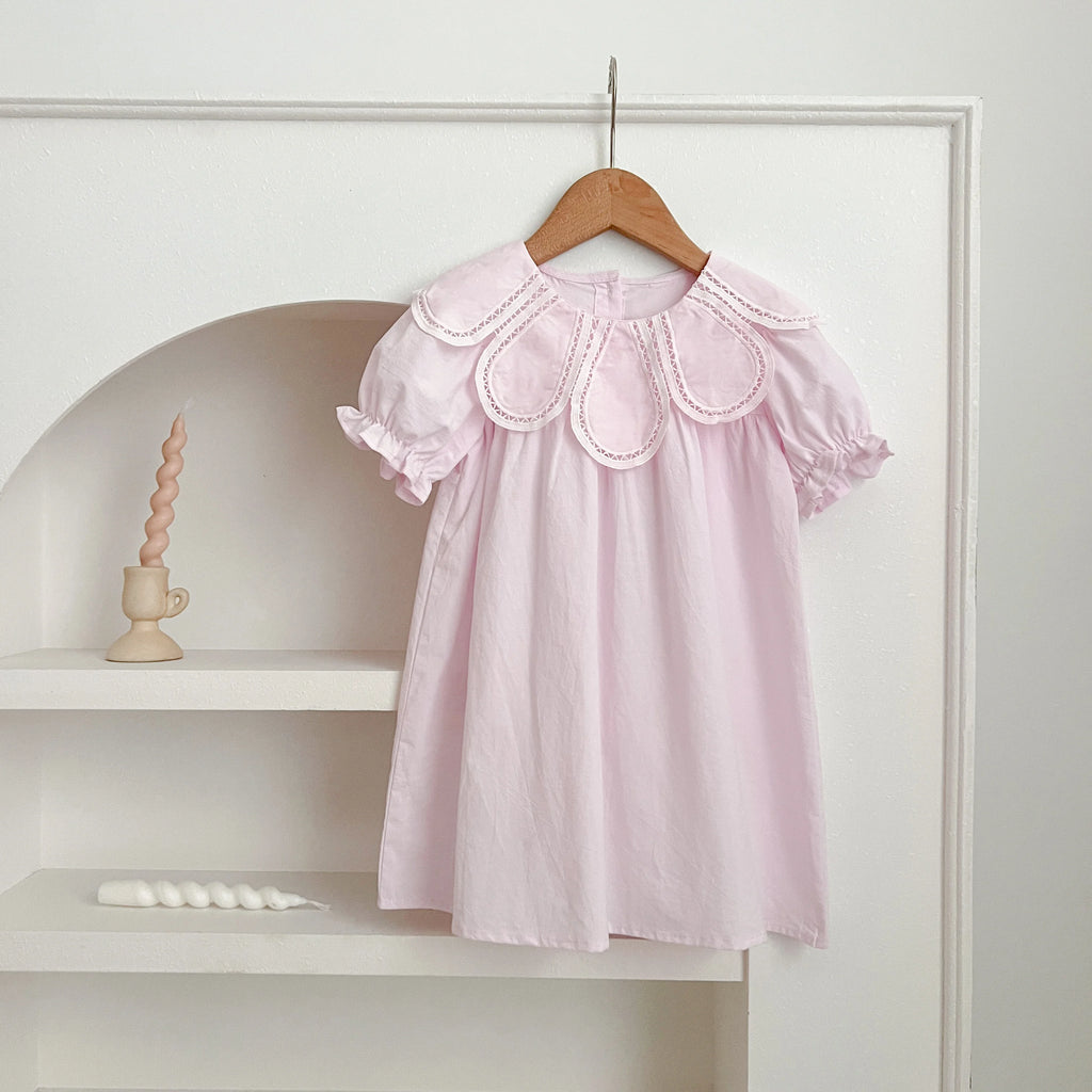 Sisters Dress Summer Kids Princess Dresses Short Sleeved Cotton Solid Color Splicing Infant Baby Romper Baby Girl Party Dress