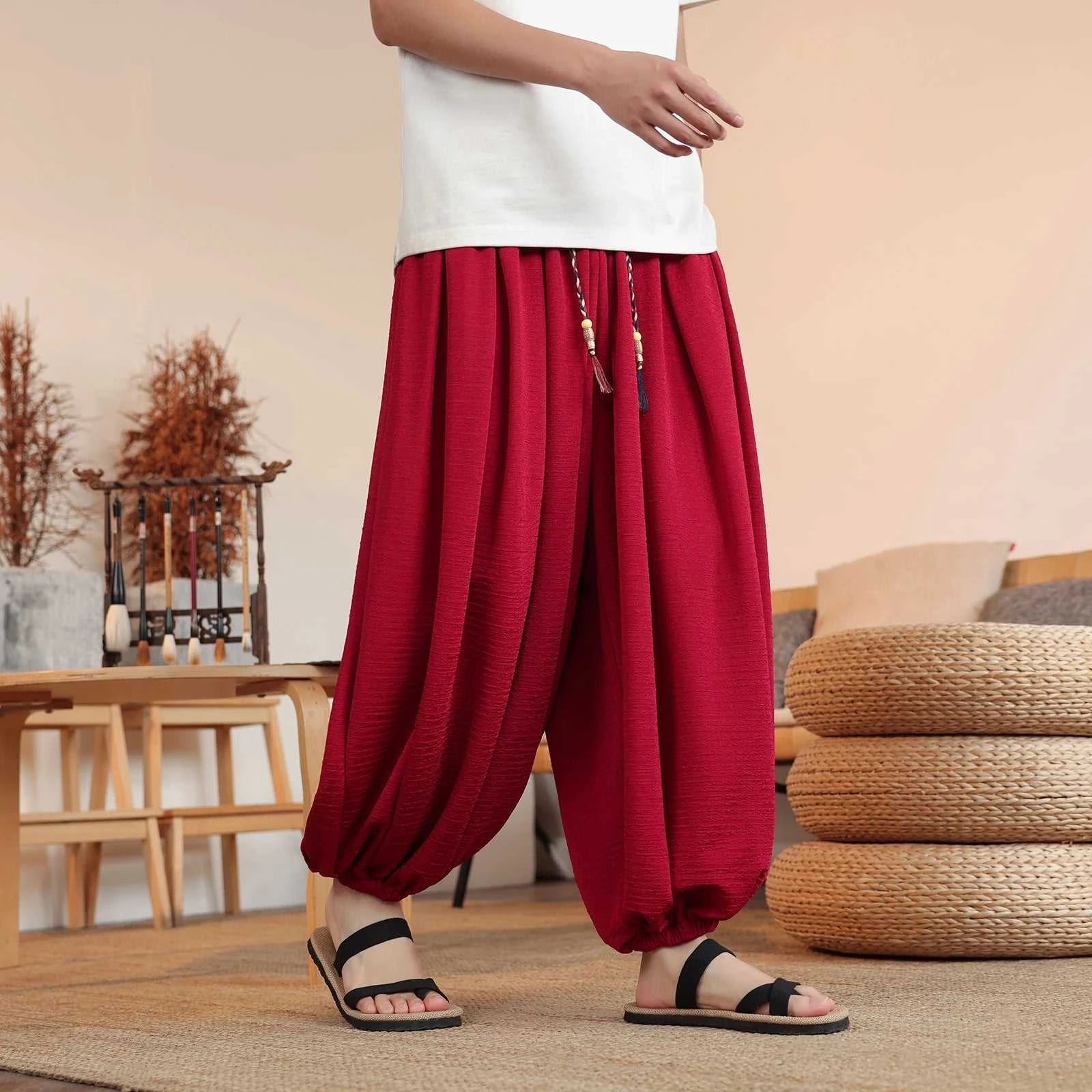 Summer Wide Leg Pants Men's Solid Color Casual Japanese Styles Harun Pants Men Fashion Loose Harajuku Lantern Trousers Plus Size The jack market .AU The jack market .AU Men Fashion $ 61 14:193#Red;5:361386#Asian M 50-60KG