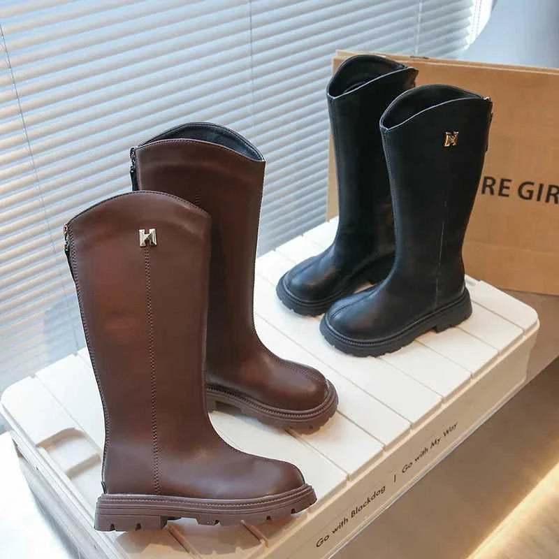 Girls Long Boots Black PU Leather Kids High Boots 2024 Autumn Winter Fashion Warm Fur Children Motorcycle Boots Simple Classic The jack market .AU The jack market .AU Mum & Kids: Essential Products for Every Family $ 50 14:193;200000124:200000333#35(insole 21.6cm)