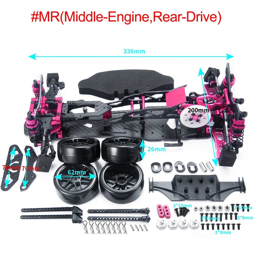 AXSPEED Alloy & Carbon Fiber Sakura D5S Frame Chassis Kit Remodel Belt Drive Upper Deck Adjustable Height for 1/10 RWD Drift Car