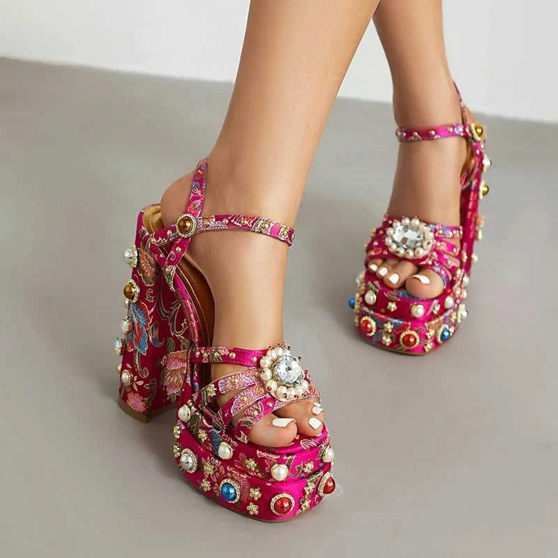 Women's New Summer Sandals Waterproof Platform Thick Bottom Water Diamond Pearl Rivet Flower Satin Open Toe High Heel Large The jack market .AU The jack market .AU Step Up Your Style: Trendy Shoes for Every Occasion! $ 138 14:201496390;200000124:200048359
