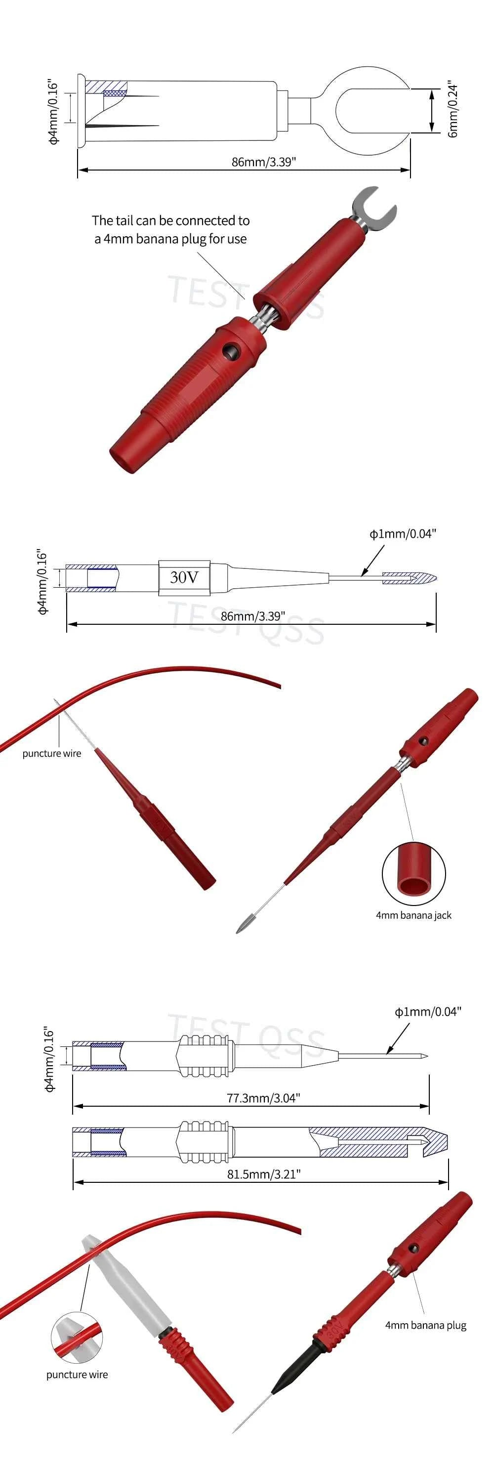 QSS Multimeter Test Leads Kit Digital Electrical Test Probes Set for Automobile Circuit Repair Wire-Piercing Needle