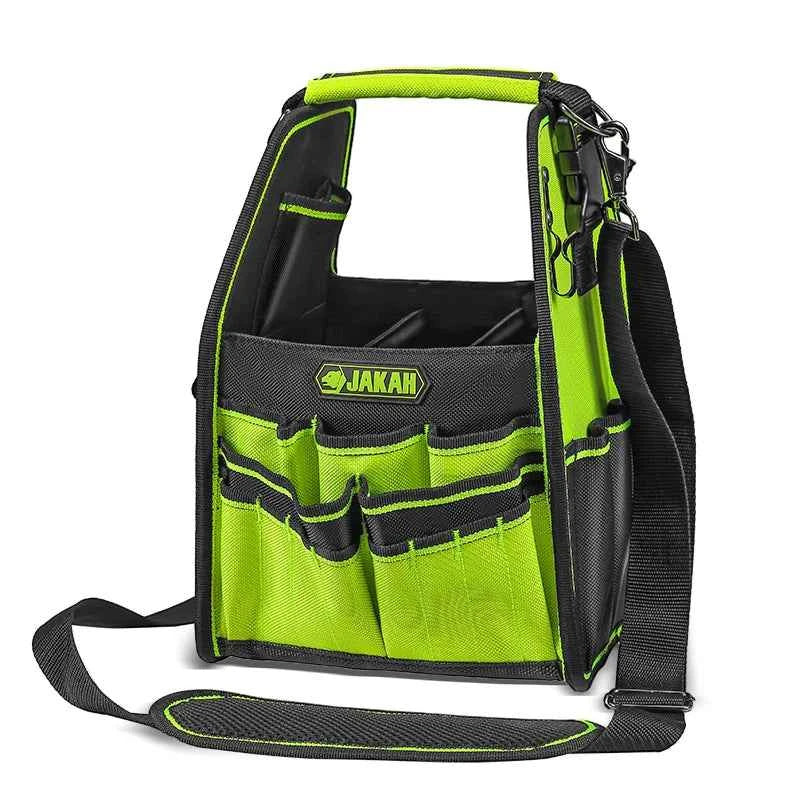 35 pockers & loops Tool Tote with Handle for Easy Tool Access, Water-Resistant Construction, Black/Green