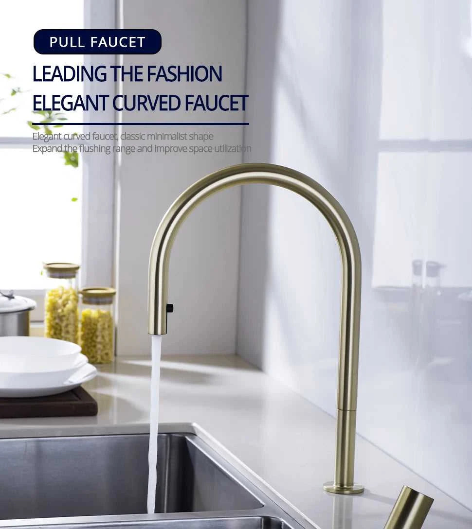 Brushed Gold Kitchen Faucet Invisible Pull Out Spray Mixer Double Hole Single Handle Solid Brass Hot and Cold Sink Tap The jack market .AU The jack market .AU Home $ 244 14:10#39BG-L