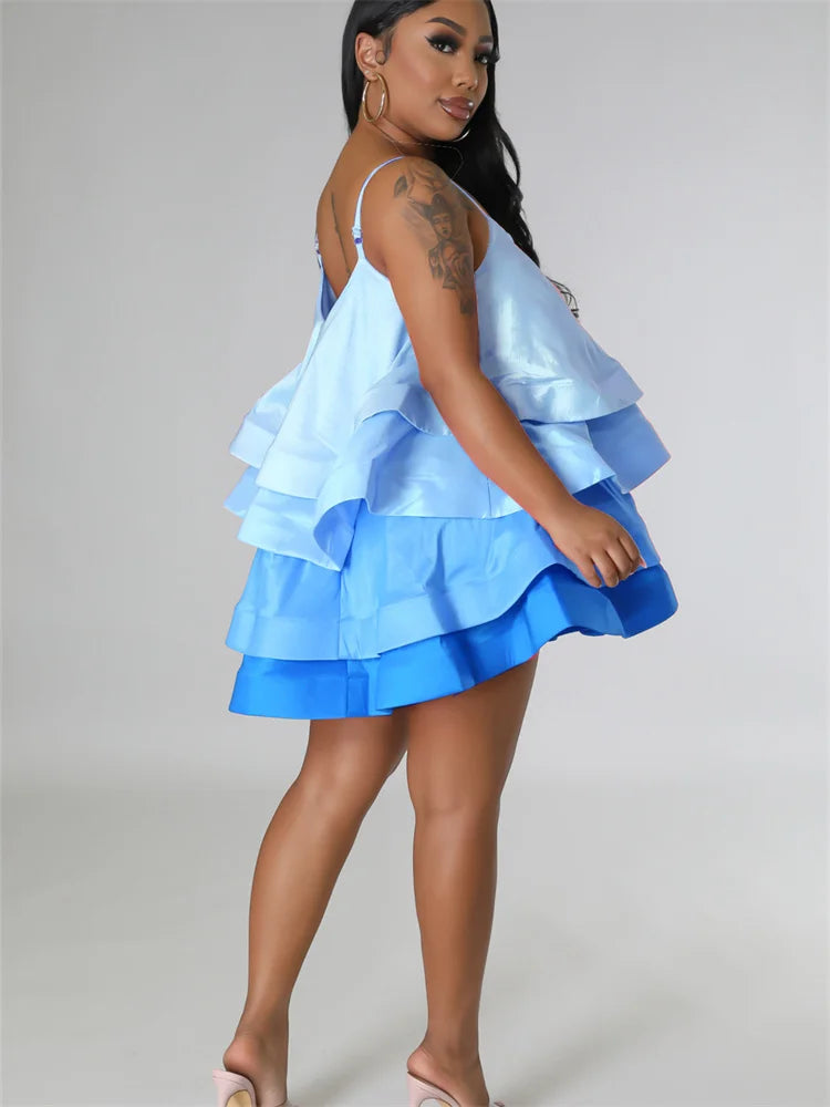 Women's Ruffle Satin Mini Dress – Sleeveless Square Neck Party Dress
