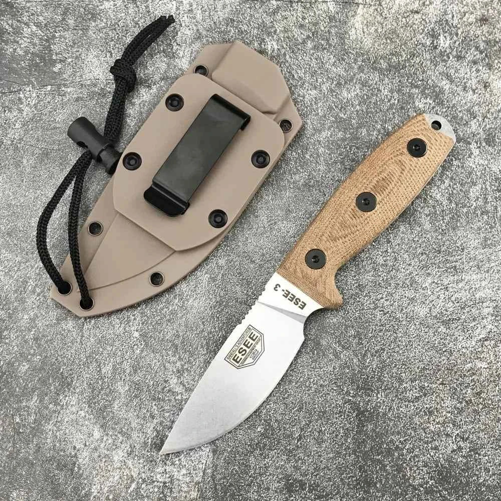 ESEE-3 Hunting Fixed Blade Knife with Sheath 9Cr18Mov Blade G10 Handle Portable Survival Outdoor Knife Cutting Tactical Knife