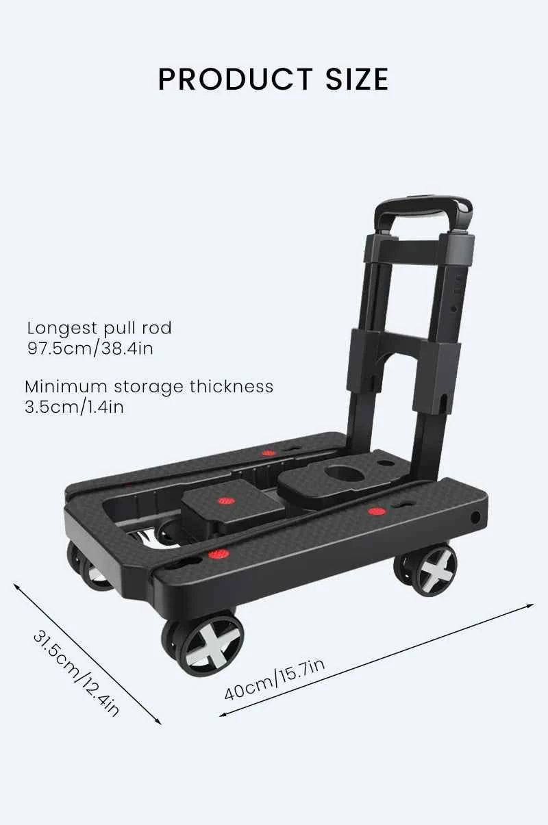 AIRAJ Heavy-Duty Folding Hand Truck - 110lbs Capacity, 4-Wheel Dolly with Ropes for Effortless Moving