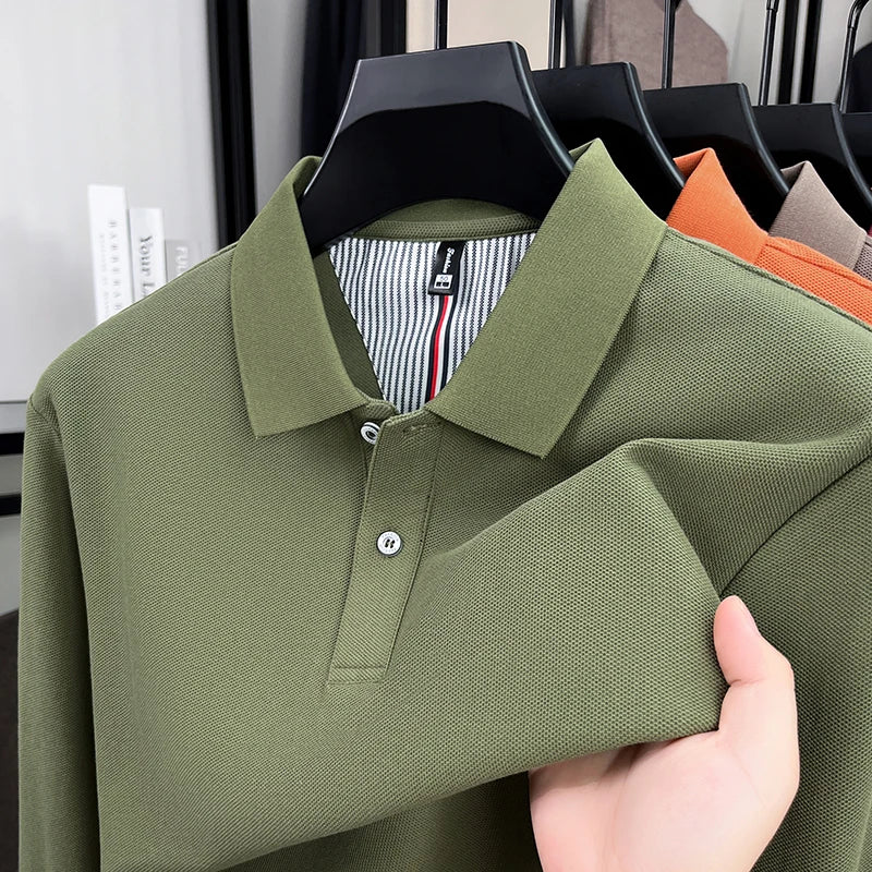 100% cotton luxury fashion spring and autumn new hot selling exquisite long sleeved men's business casual comfortable polo shirt