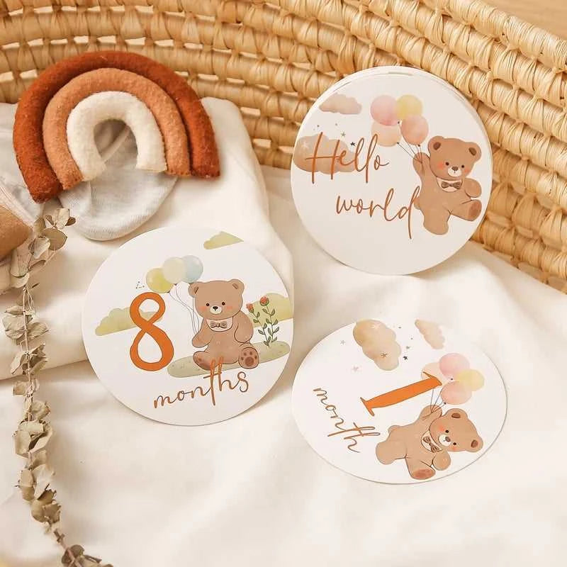 Baby Bear Milestone Number Monthly Memorial Cards Newborn Birthday Gifts Souvenir Newborn Birth Photo Photography Accessories