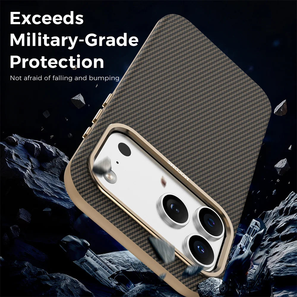 Luxury Built-in Magnet Magnetic Carbon Fiber Phone Case For iPhone 17 16 15 14 13 12 Pro Max Plus Solid Color Matte Back Cover