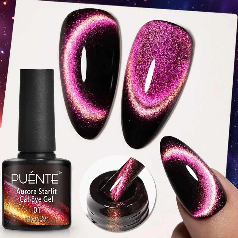 PUENTE Cat Eye Magnetic Gel Nail Polish - Vibrant Starry Galaxy Effect, Soak Off UV, 7.5ML