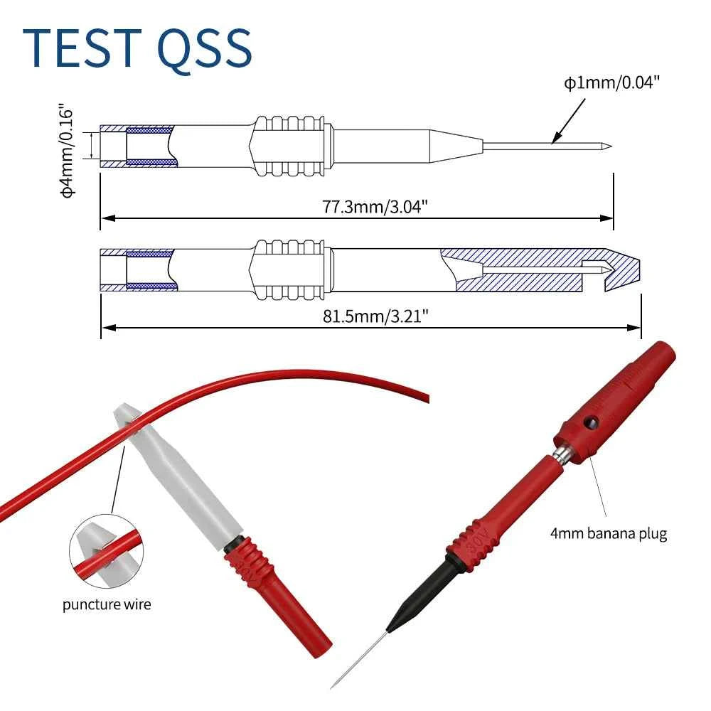 QSS Multimeter Test Leads Kit Digital Electrical Test Probes Set for Automobile Circuit Repair Wire-Piercing Needle